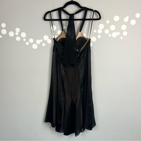 BCBGMAXAZRIA Black Silk Satin Pleated Halter Dress Size 4P - Picture 4 of 10